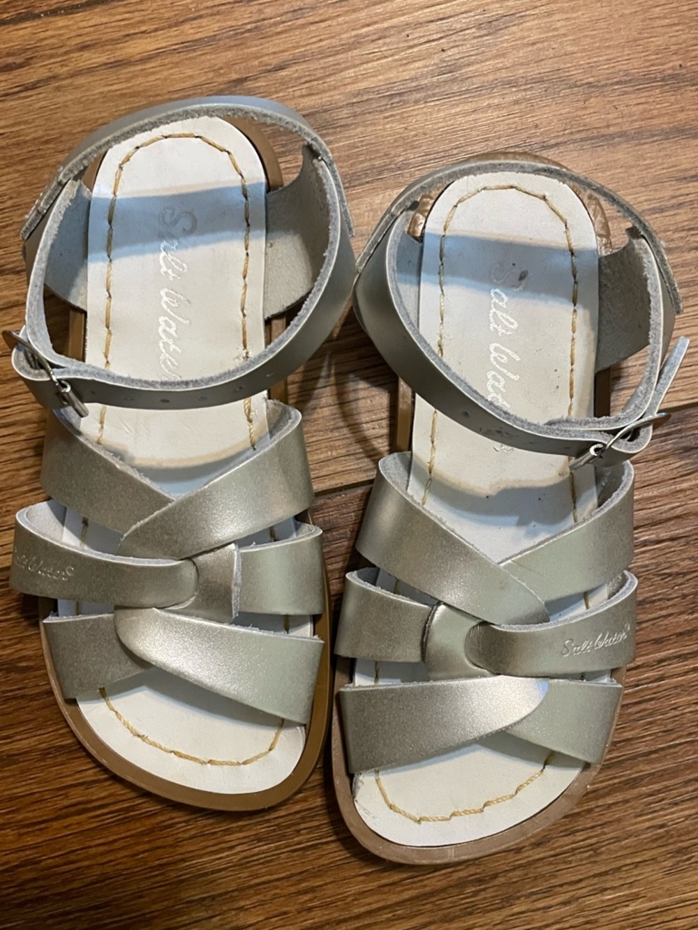 Salt Water Metallic Silver Strappy Classic Buckle Sandals Beach, Summer BTS
